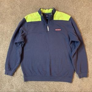 Men's VINEYARD VINES Blue & NEON Yellow 1/4 ZIP Pullover WHALE Logo SWEATSHIRT M
